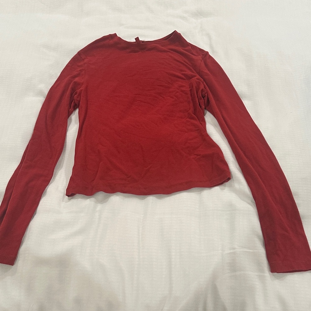 Skims Basic Long Sleeve Red Crewneck Top